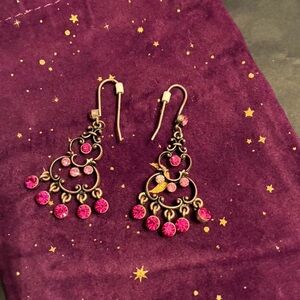 Lucky Brand Y2K Chandelier Earrings Pink Crystal Boho Dangle
